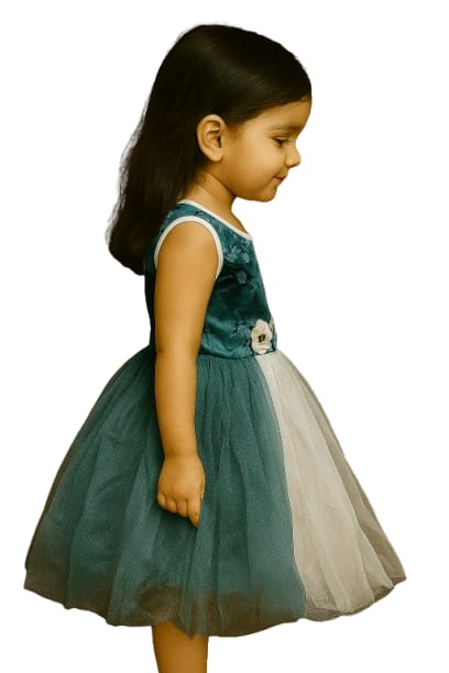 Shaquib Teal Meadow Floral Tulle Dress