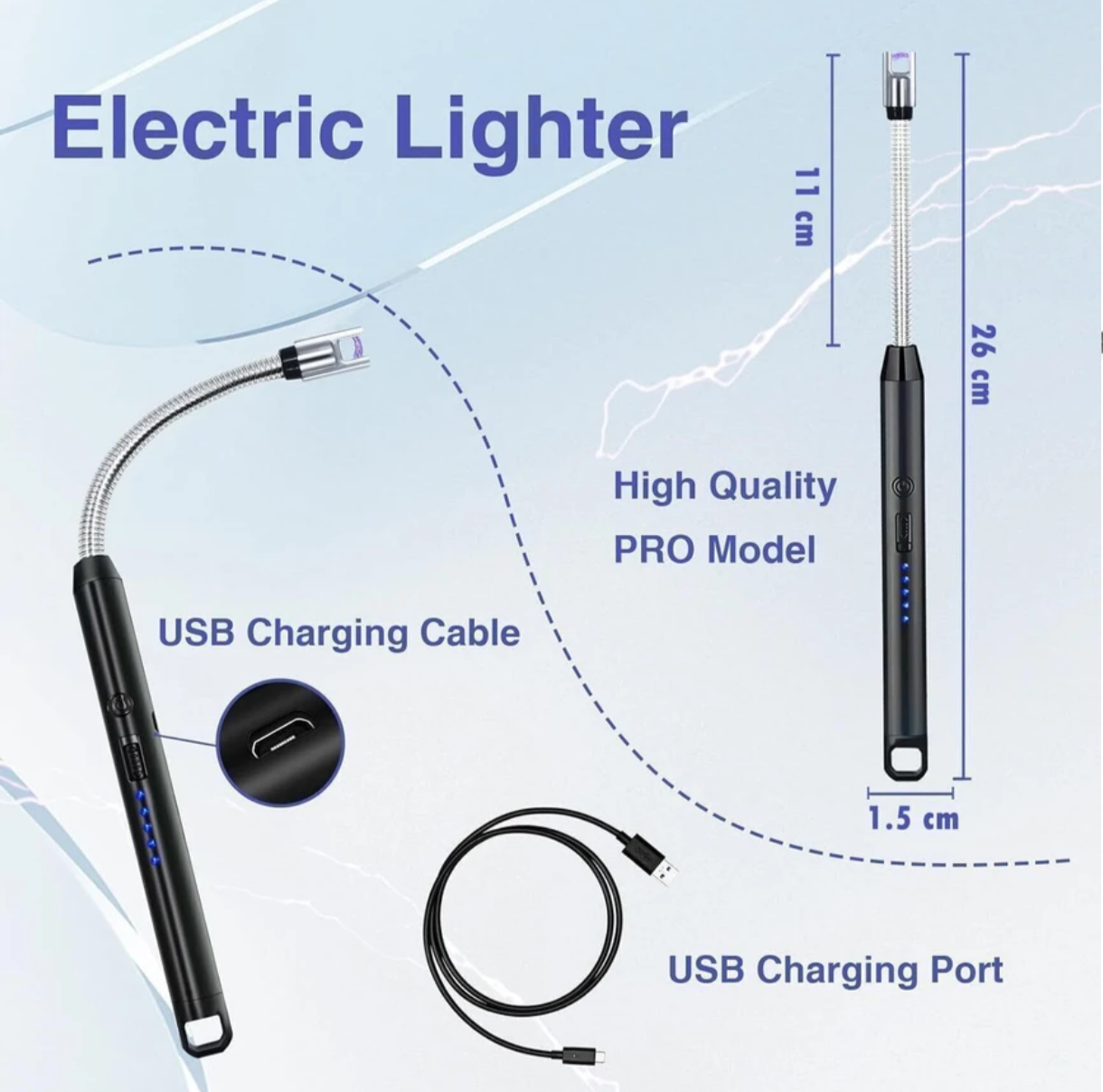 Al Shaquib USB Rechargeable Electric Gas Lighter with LED Battery Indicator & Flexible Long Neck