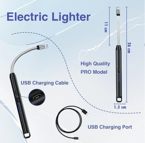 Al Shaquib USB Rechargeable Electric Gas Lighter with LED Battery Indicator & Flexible Long Neck
