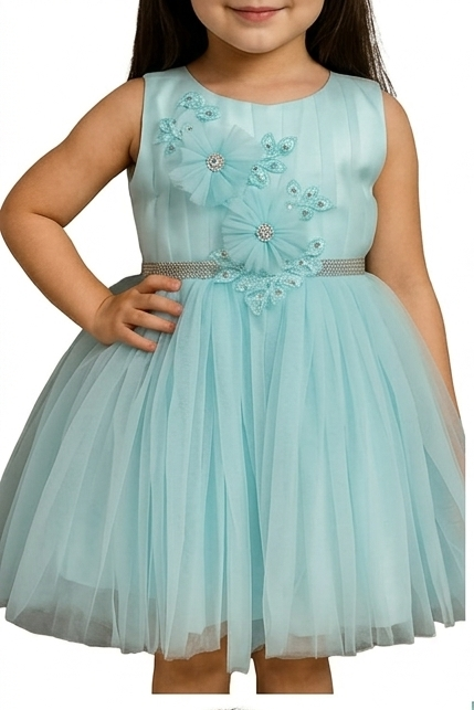 Shaquib Aqua Blossom Enchanted Tulle Dress