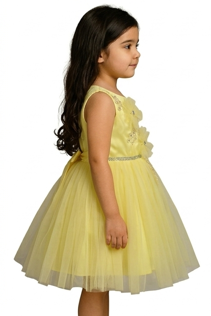 Shaquib Canary Sunburst Lacey Tulle Dress