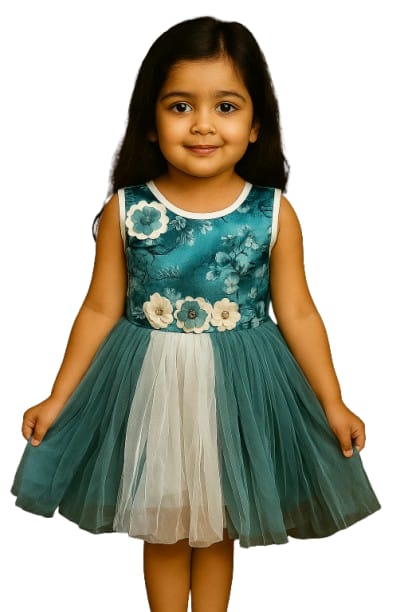 Shaquib Teal Meadow Floral Tulle Dress