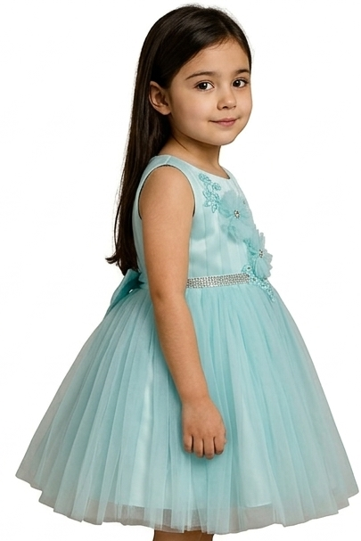 Shaquib Aqua Blossom Enchanted Tulle Dress