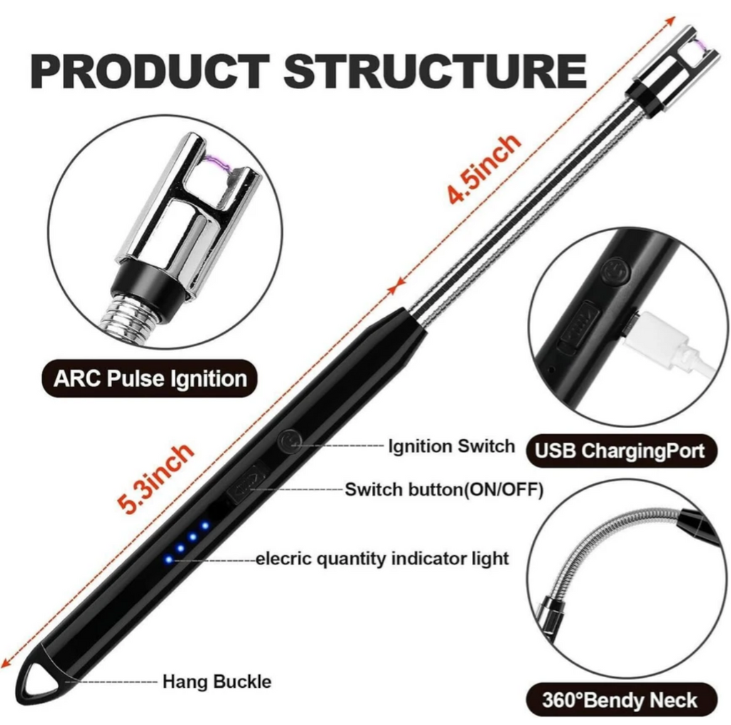 Al Shaquib USB Rechargeable Electric Gas Lighter with LED Battery Indicator & Flexible Long Neck