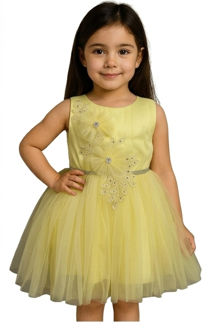 Shaquib Canary Sunburst Lacey Tulle Dress